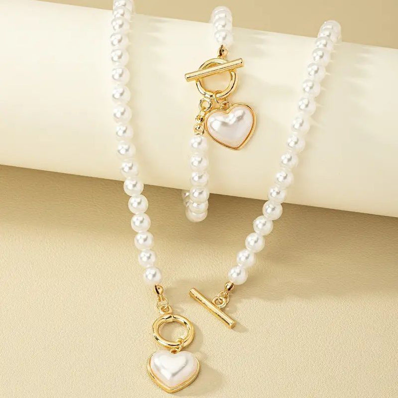 Love Pearl OT Buckle Necklace, Bracelet Set