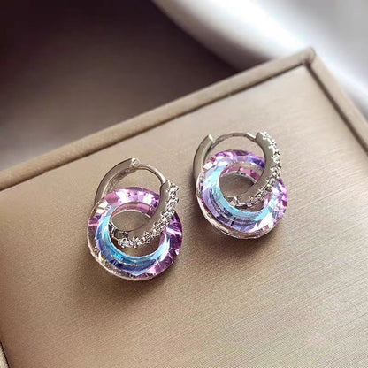 Colorful Crystal New Style Double Ring Stitching Earrings