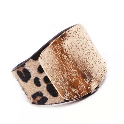 Personality Geometry Wide Horsehair Leopard Print Bangle Bracelet