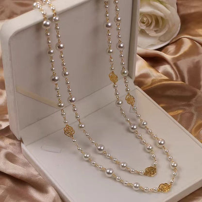 Retro Multi-layer Pearls Necklace Fashion Long Sweater Chain Versatile Accessories For Women