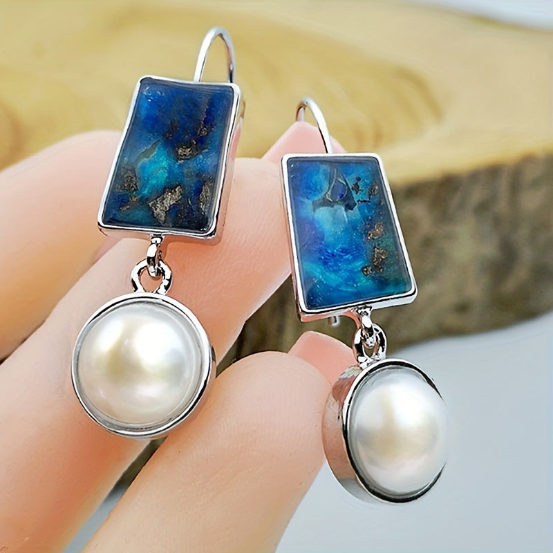 Vintage Earrings Women's Pearl Enamel