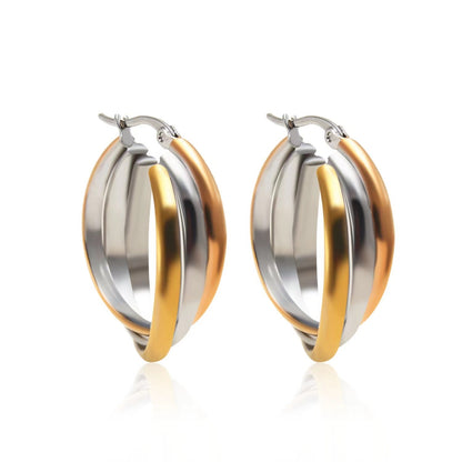 Stainless Steel Three-ring Multi-layer Overlapping Gold Earrings