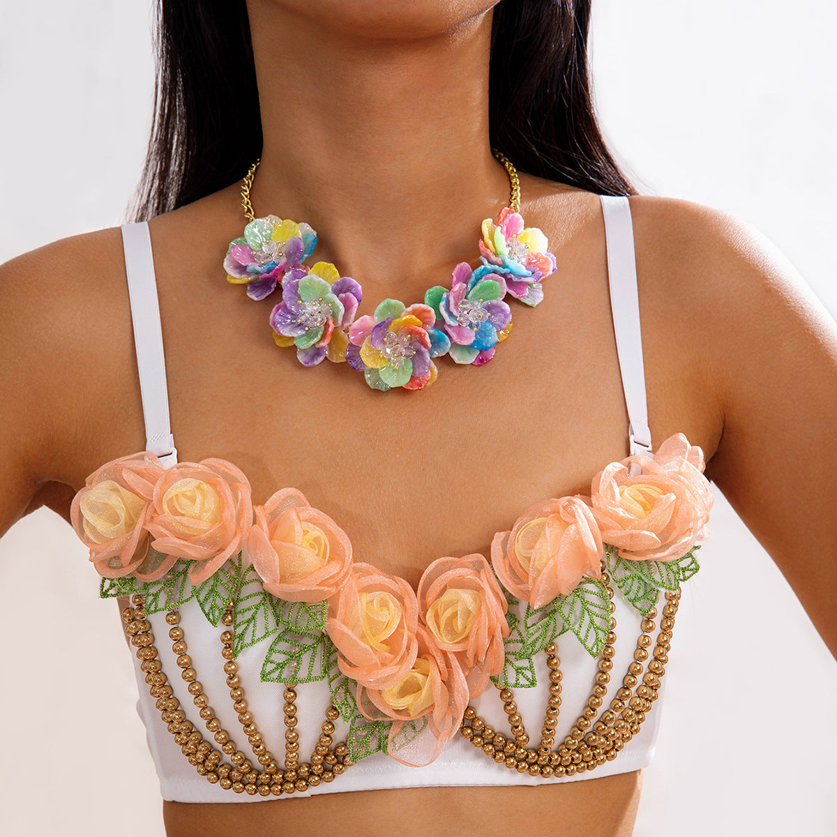 Women's Frosted Color Three-dimensional Flower Necklace