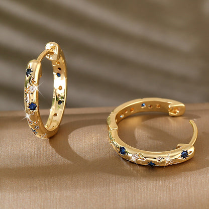 Elegant Copper Inlaid Color Zirconium Large Hoop Earrings