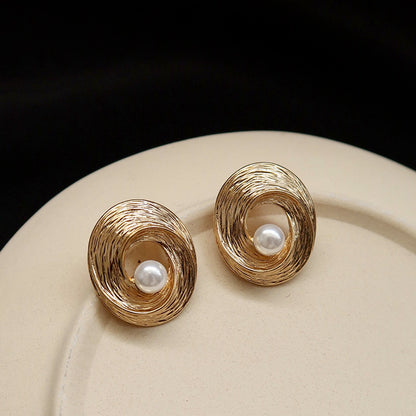 925 Silver Needle Metal Women's Vintage Thread Pearl Earrings