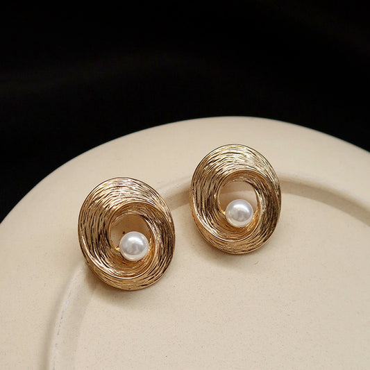 925 Silver Needle Metal Women's Vintage Thread Pearl Earrings