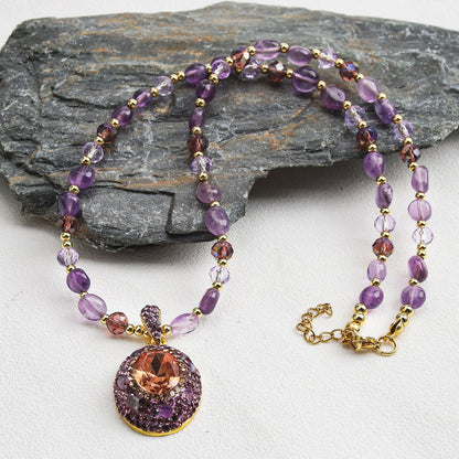 Boho Natural Stone Knotted Crystal Necklace