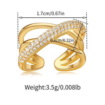 New European And American Zircon Three-layer Cross Ring For Women
