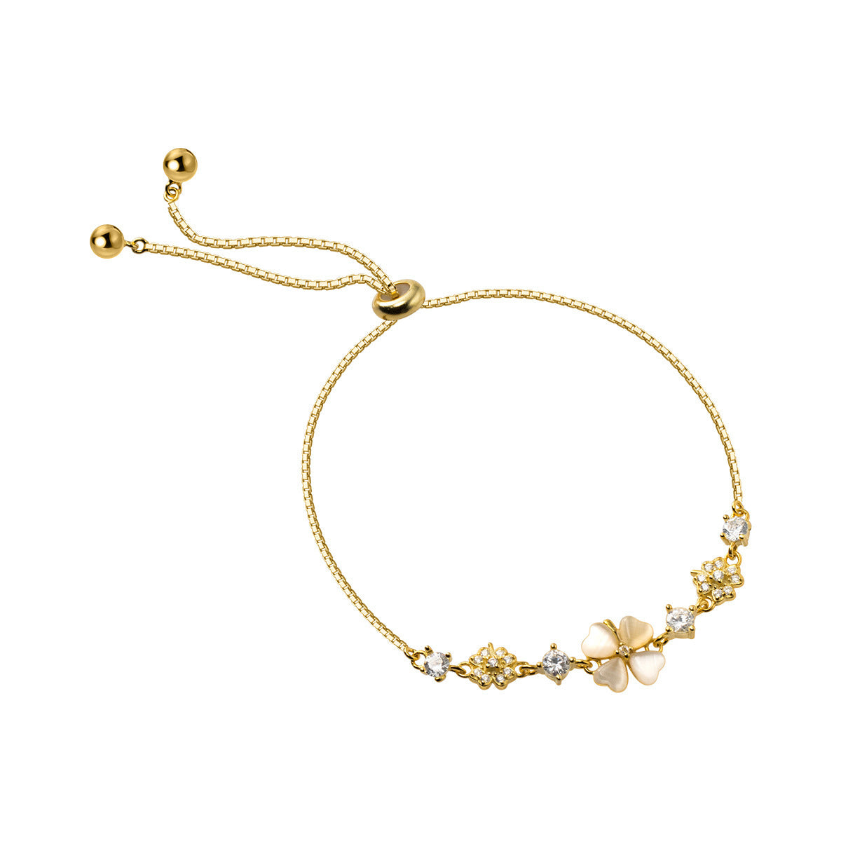 Silver Diamond Four Petal Flower Synthetic Opal Women's Bracelet