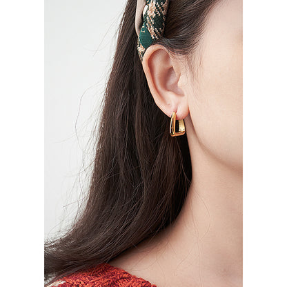 18K Gold Titanium Steel Special-interest Design Geometric Three-dimensional Triangle Earrings INS Style