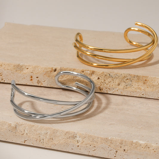 Metal Line Open-ended Bracelet Stainless Steel Irregular