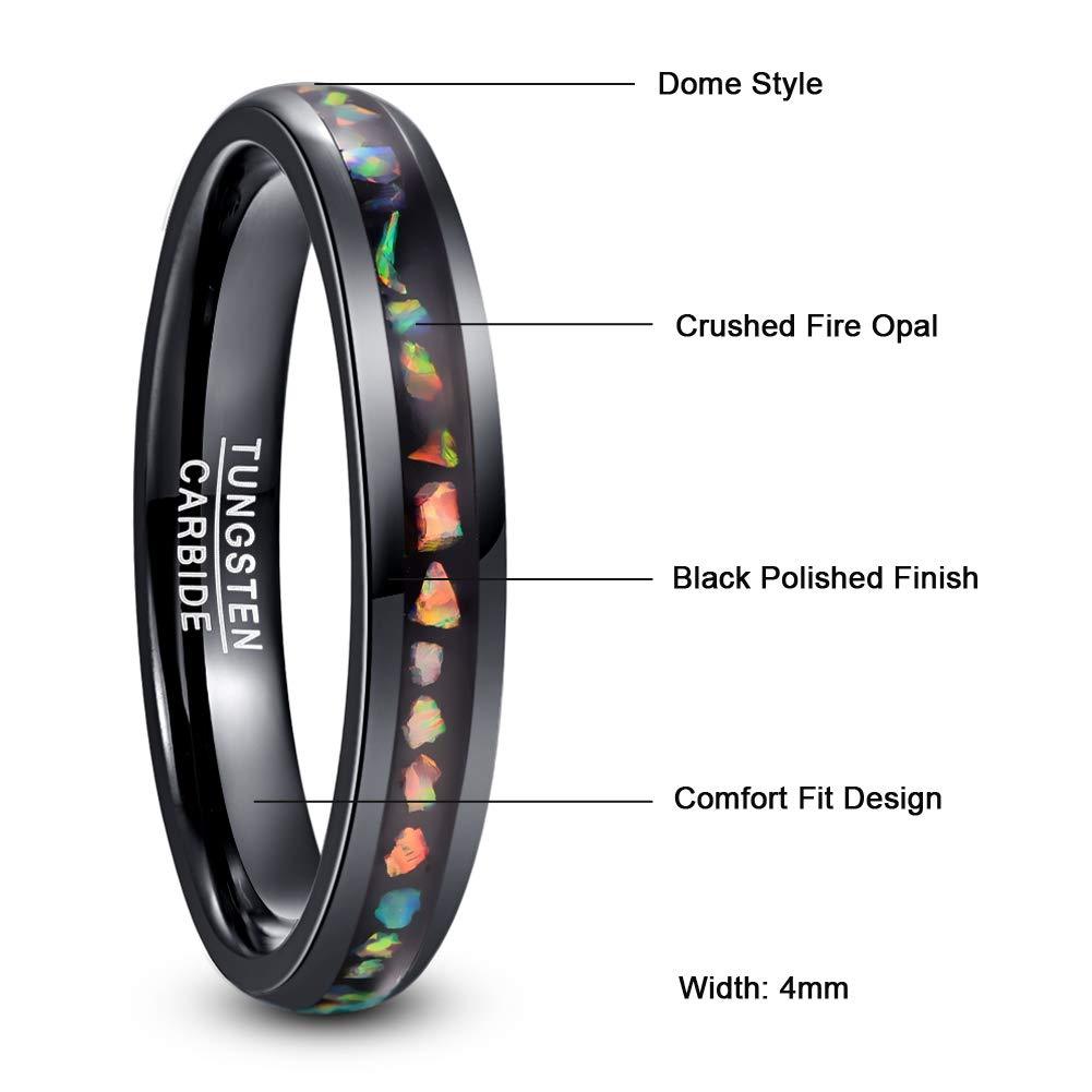 4mm Wide Dome Plating Black Inlaid Opal Ladies Tungsten Steel Ring