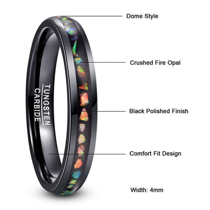 4mm Wide Dome Plating Black Inlaid Opal Ladies Tungsten Steel Ring