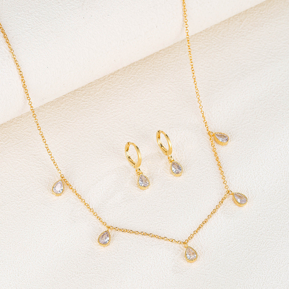 Special Interest Light Luxury Micro-inlaid AAA Zircon Earrings Necklace Set Women's Accessories