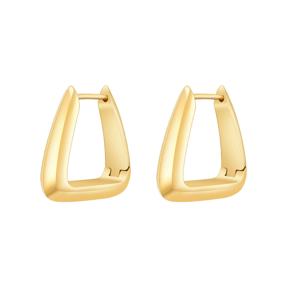 18K Gold Titanium Steel Special-interest Design Geometric Three-dimensional Triangle Earrings INS Style