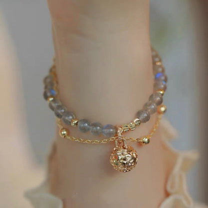 Women's Natural Blue Moonstone Double Stack Bracelet