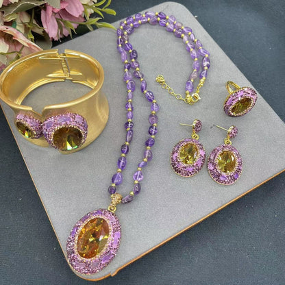 Sudan Stone Color-changing Stone Amethyst Necklace Ring Bracelet Set