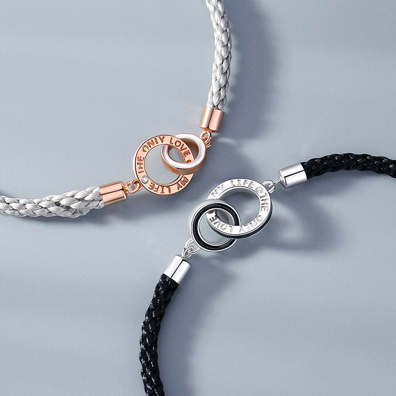 The New Double Ring Couple Bracelet Sterling Silver Korean Niche Interlocking Braided Bracelet