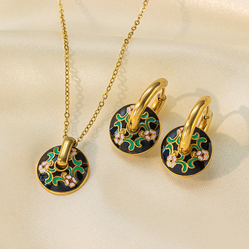 طقم مجوهرات نسائي من الستانلس ستيل مع أقراط