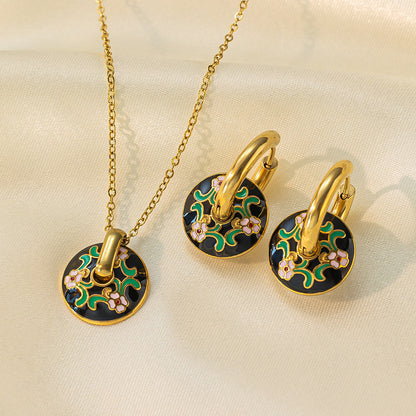 طقم مجوهرات نسائي من الستانلس ستيل مع أقراط