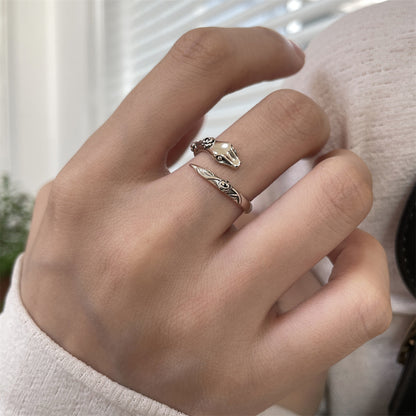 Vintage Ring With Snake Rose Design