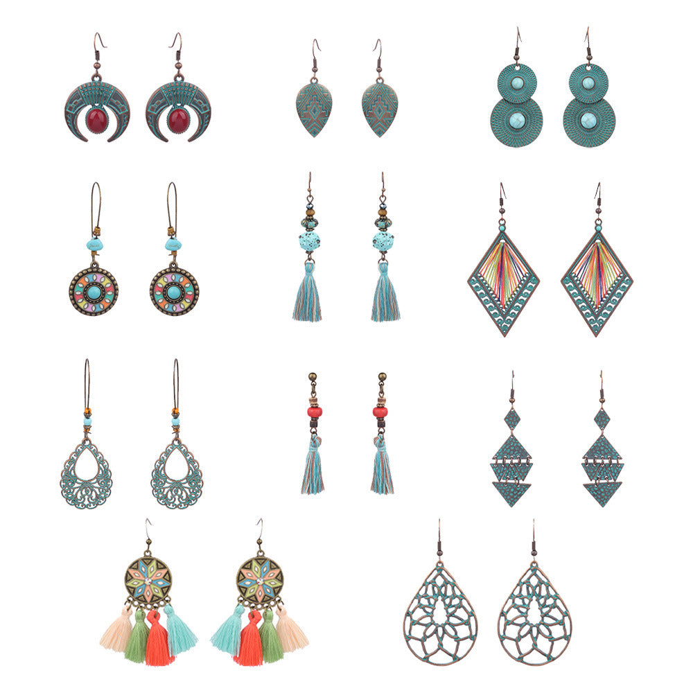 أقراط نسائية مرصعة بالألماس بتصميم بوهيمي مجوف