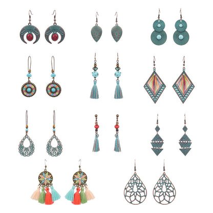 أقراط نسائية مرصعة بالألماس بتصميم بوهيمي مجوف