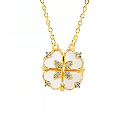 Net Red Clover Enamel Necklace Female