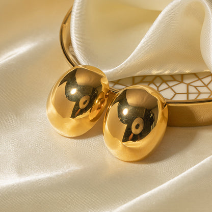 Women's Fashion 18K Gold Stainless Steel Oval Earrings