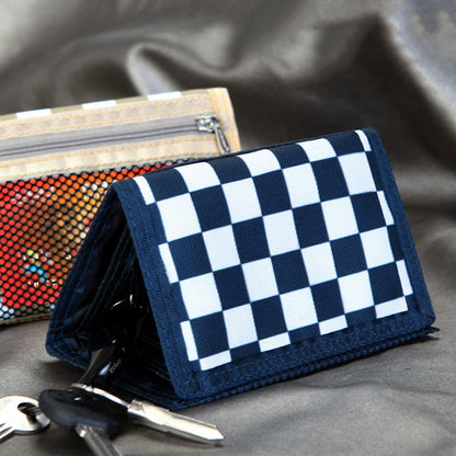 Men's Sports Tri-Fold Zip Check Canvas Wallet