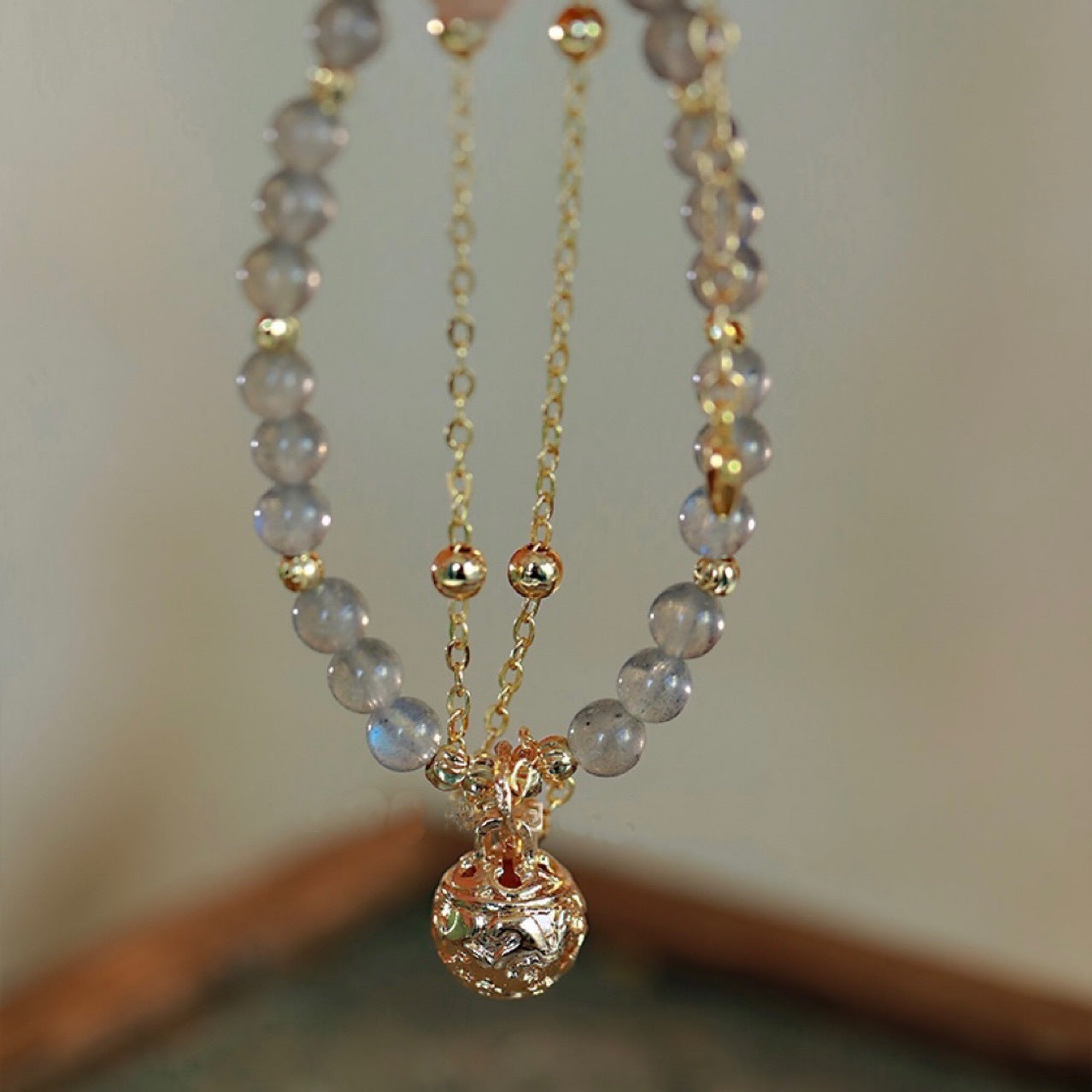 Women's Natural Blue Moonstone Double Stack Bracelet