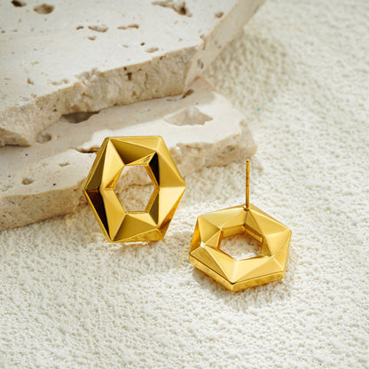 Simple Glossy Stainless Steel 18K Gold Cross Earrings