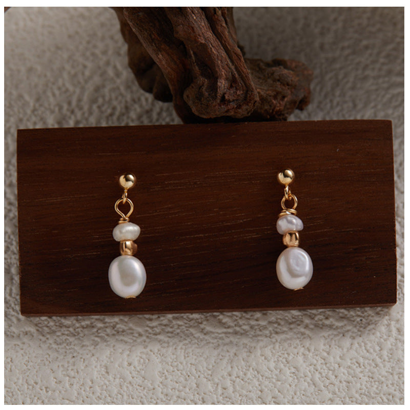 Korean-style Chic Baroque Natural Freshwater Pearl Stud Earrings