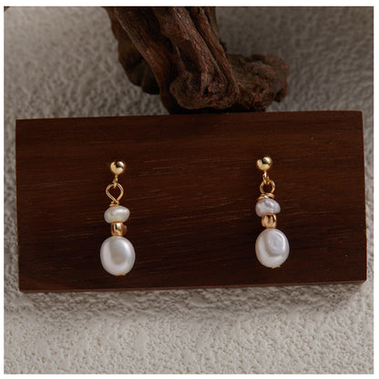 Korean-style Chic Baroque Natural Freshwater Pearl Stud Earrings