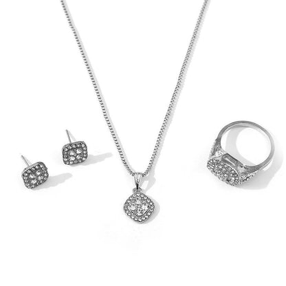 Engagement Ring, Stud Earrings, Necklace Three-piece Wedding Set