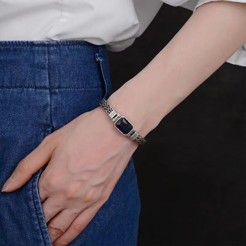 سوار رجالي منسوج من الفضة التبتية العتيقة