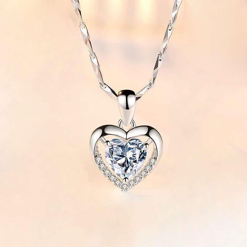 Silver Plated Heart Pendant Crystal Love Necklace
