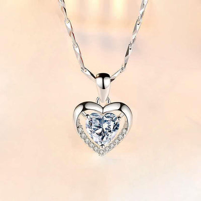 Silver Plated Heart Pendant Crystal Love Necklace