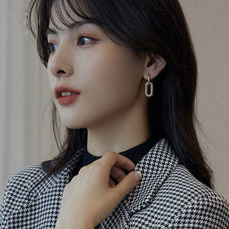 Full Diamond Oval Copper Ear Studs Earrings