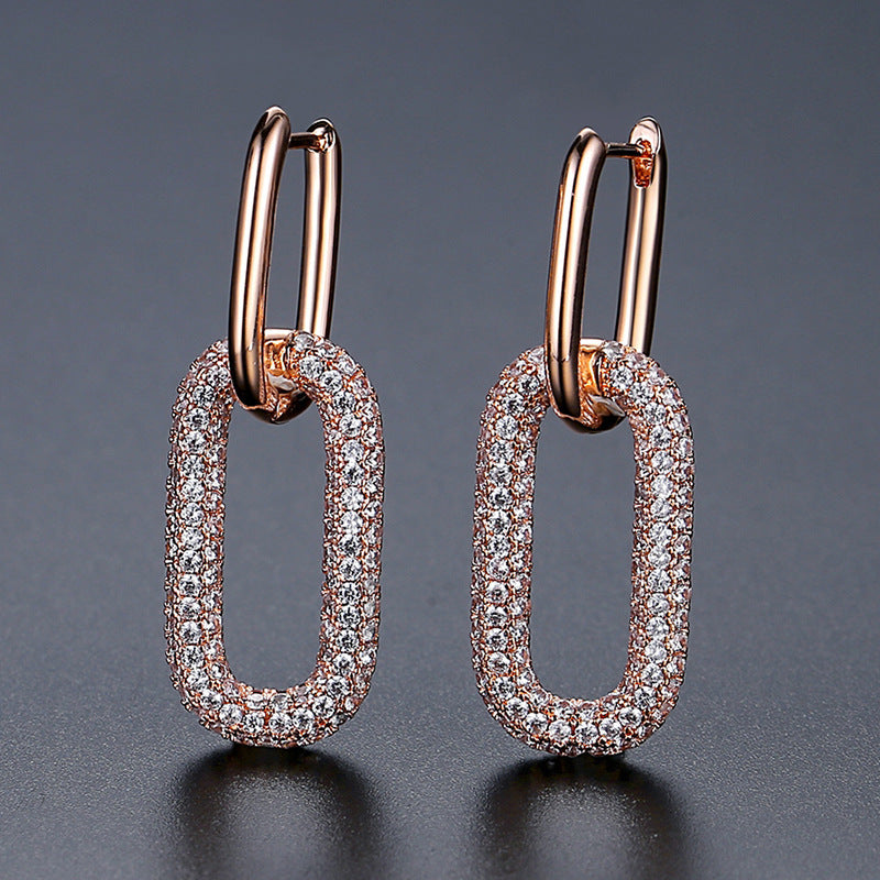 Full Diamond Oval Copper Ear Studs Earrings