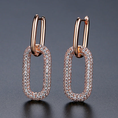 Full Diamond Oval Copper Ear Studs Earrings
