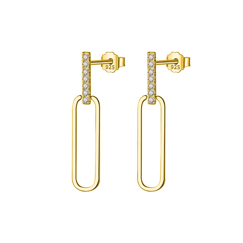 S925 Silver Geometric Hollow Line Diamond Oval Earrings Women