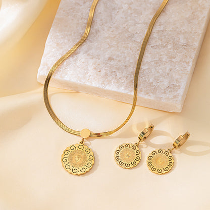 طقم مجوهرات نسائي من الستانلس ستيل مع أقراط