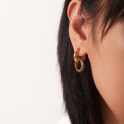 Titanium Steel Plated 18K Gold Micro Inlaid Whitegreen Zirconium Oval Detachable Earrings