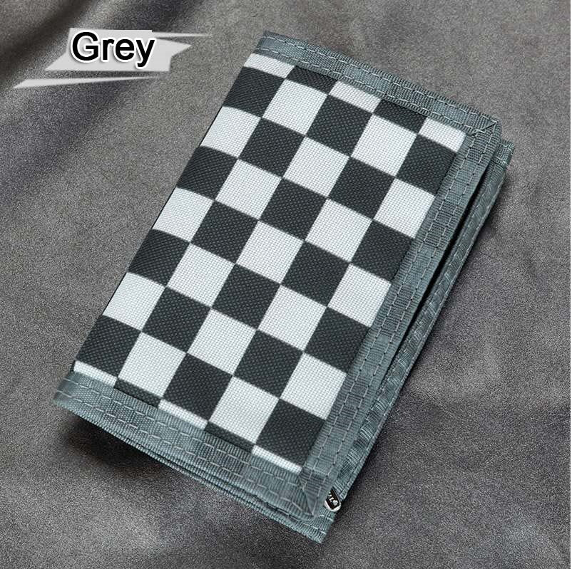 Men's Sports Tri-Fold Zip Check Canvas Wallet