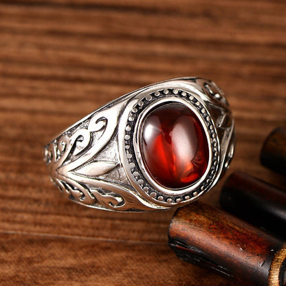 Red Garnet Gemstone Silver Ring