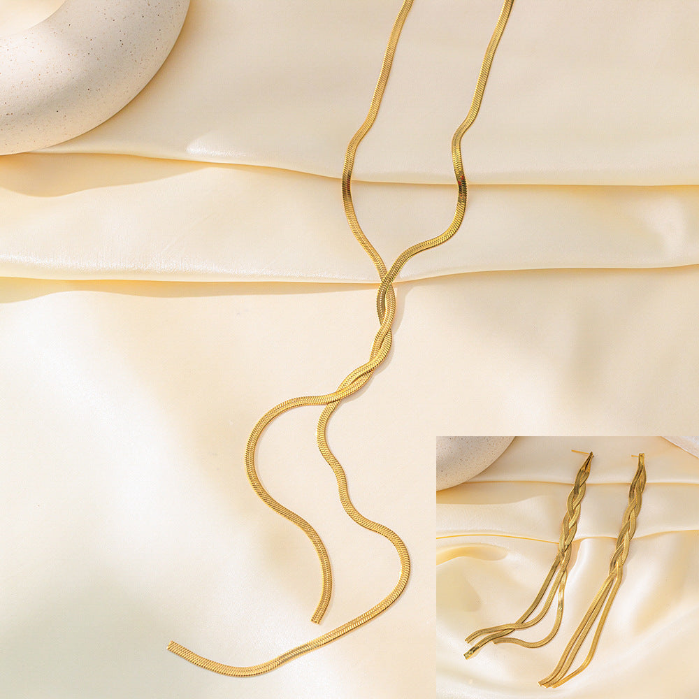 طقم مجوهرات نسائي من الستانلس ستيل مع أقراط