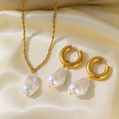 طقم مجوهرات نسائي من الستانلس ستيل مع أقراط