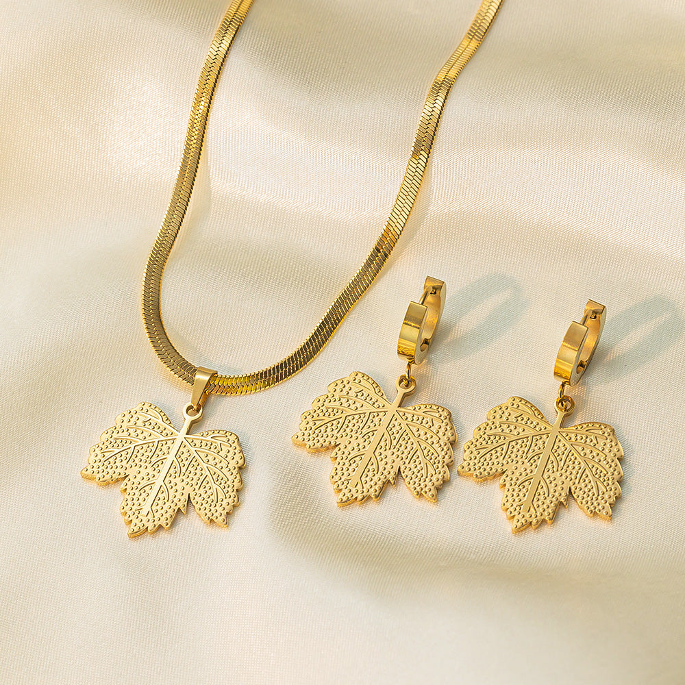 طقم مجوهرات نسائي من الستانلس ستيل مع أقراط