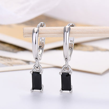 Silver Pin Rectangular Colored Zirconia Earrings